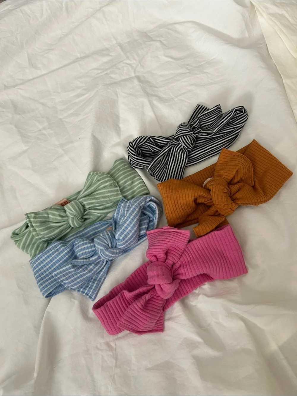 bloom Ribbed Knot Headbands in Pink, Blue, Green, Mustard & Black Stripe